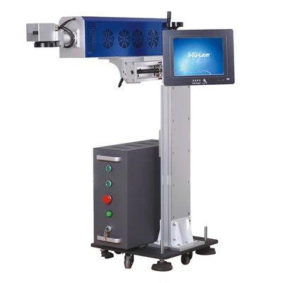 MRJ-Laser gamina automatizuotą PLC valdomą 30W CO2 lazerio žymėjimo mašiną maisto ir narkotikų gamyklos buteliams.